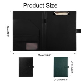 Clipboard A4 with Lid - PU Leather Wallet Writing Folder with Document Compartments, Pen Holder & Magnetic Closure - Professional Conference Binder (Green)