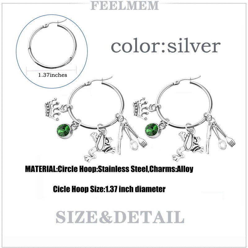 FEELMEM Frog Earrings Princess Frog Charm Big Circle Hoop Earrings