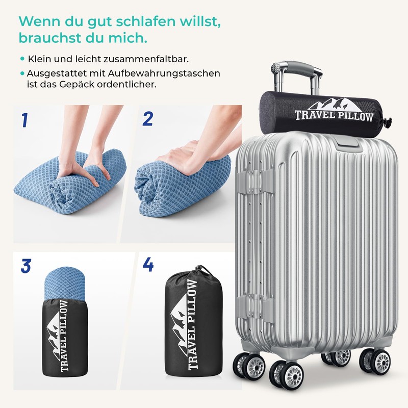 PEUJEW Travel Pillow Memory Foam Pillows, Camping Pillow-Compressible Medium Firm,
