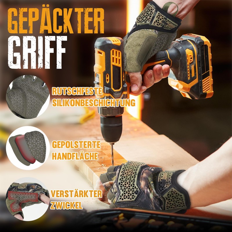 HANDLANDY Fingerless Work Gloves for Men, Padded Mechanics Gloves, Grip