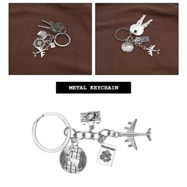 SING F LTD 2pcs Airplane Keychain Metal Keyring with Plane Passport Camera Earth Compass Charm Pendant Ornament Key Fob Decoration for Tour Guide Travel Enthusiasts