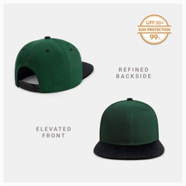 CHOK.LIDS Flat Bill Visor Classic Snapback Hat Blank Adjustable Brim High Top End Trendy Color Style Two Tone Baseball Cap (Hunter Green/Black)