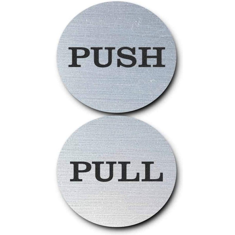 Coolest 2" Round Push Pull Door Signs (Brushed Silver) -