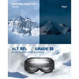 ZIONOR Lagopus Ski Snowboard Goggles UV Protection Anti-fog Snow Goggles for Men Women Youth - B1 Black Frame Clear Lens