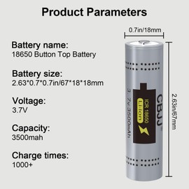 CWUU 18650 3.7V Rechargeable Battery 3500mAh Real Capacity for Headlamp,Flashlight,Toys,Doorbell,etc 241015 (Button Top, 2 Pack)