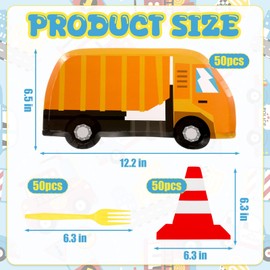 Zhehao Construction Birthday Decorations Plates Set Truck Shaped Plates Traffic Cone Napkins Forks Construction Excavator Birthday Party Supplies(75pcs)