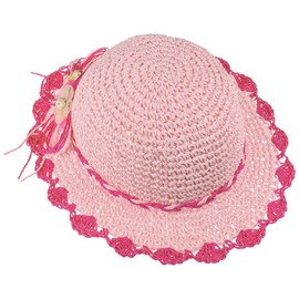 Lipodo Kamia Girls' Summer Hat with Flower Appliqué for Children Straw Hat Spring / Summer, pink