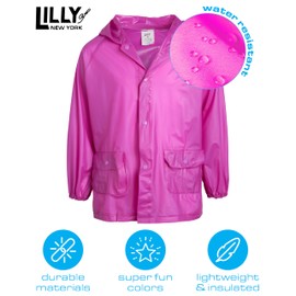 Lilly of New York Girls' Raincoat - Waterproof Rain Jacket - Hooded Slicker Raincoat for Infants, Toddlers, Girls (12M-6), Size 12 Months, Fuschia