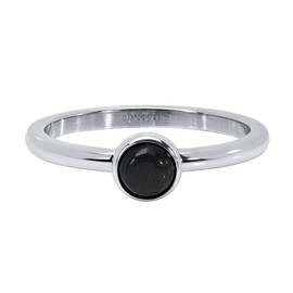 Quiges Stainless Steel Silver with Black Cat's Eye Filling Ring 2 mm Height for Stacking Rings, Glass, Black Diamond