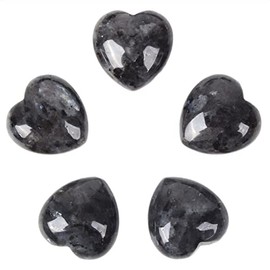 Larvikite Healing Crystal Heart Love Stones Pocket Palm Thumb Gemstones Chakra Reiki Balancing Valentines Day Gifts 1 inch（Pack of 5）
