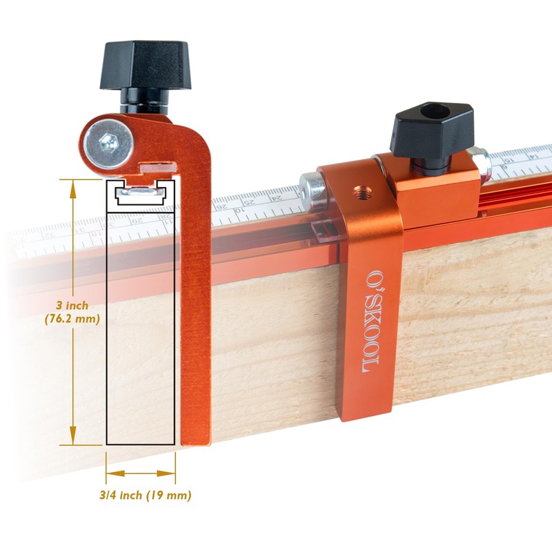 O'SKOOL 3-Inch T-Track Adjustable Fence Flip Stop Repeater with Indexing