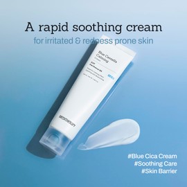 Blue Centella Calming Cream - Hydrating Korean Face Moisturizer - Rapid Soothing Moisturizer Face Cream for All Types - Strengthening Skin Barrier for Glowing Skin - Non-Clogging Pore 3.38 fl oz.