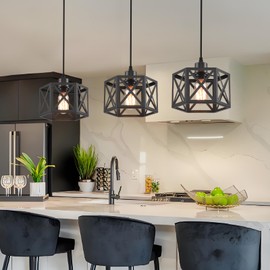 CAFULAM Farmhouse Pendant Light Fixture, Black Pendant Lights for Kitchen Island Industrial Lantern Pendant Light Fixtures with Light Shade, Adjustable Height Hanging Pendant Lighting