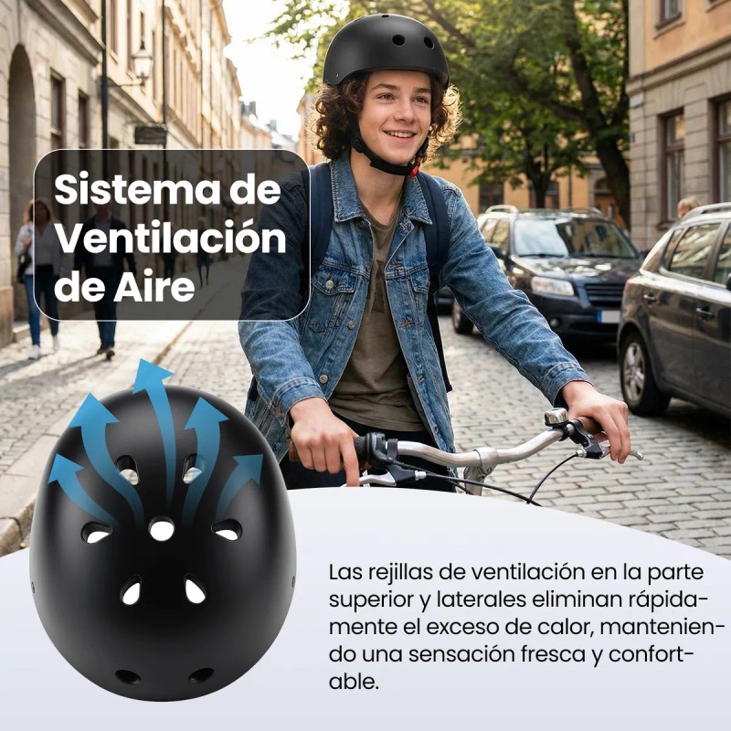 Casco Deportivo Bicicleta Patinaje 58-61cm Ajustable Negro Xl