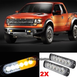 ZEEZ 2X White&Amber 6 LED Emergency Hazard Warning Caution Beacon Strobe Light Bar#97