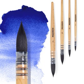 MEEDEN Juego de pinceles de acuarela profesionales de 4, pinceles con mango de madera de haya, juego de pinceles de pintura para acuarela, perfecto para principiantes, aficionados y profesionales