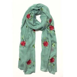 Humble Hilo Embroidered Floral Scarves Elegant Lightweight Colorful Shawl Wrap scarf for Women (Sage with Daisies)
