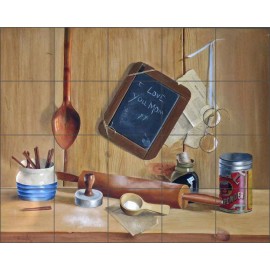 Artwork On Tile Ceramic Tile Mural Backsplash Forget Chef Kitchen Utensil  Rolling Pin VFA022 - 21.25" x 17" - 4.25" tiles