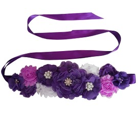 Cinturón de maternidad con flores para baby shower bautismo, faja Mommy to be Sash, Púrpura, 240cmx2.5cm