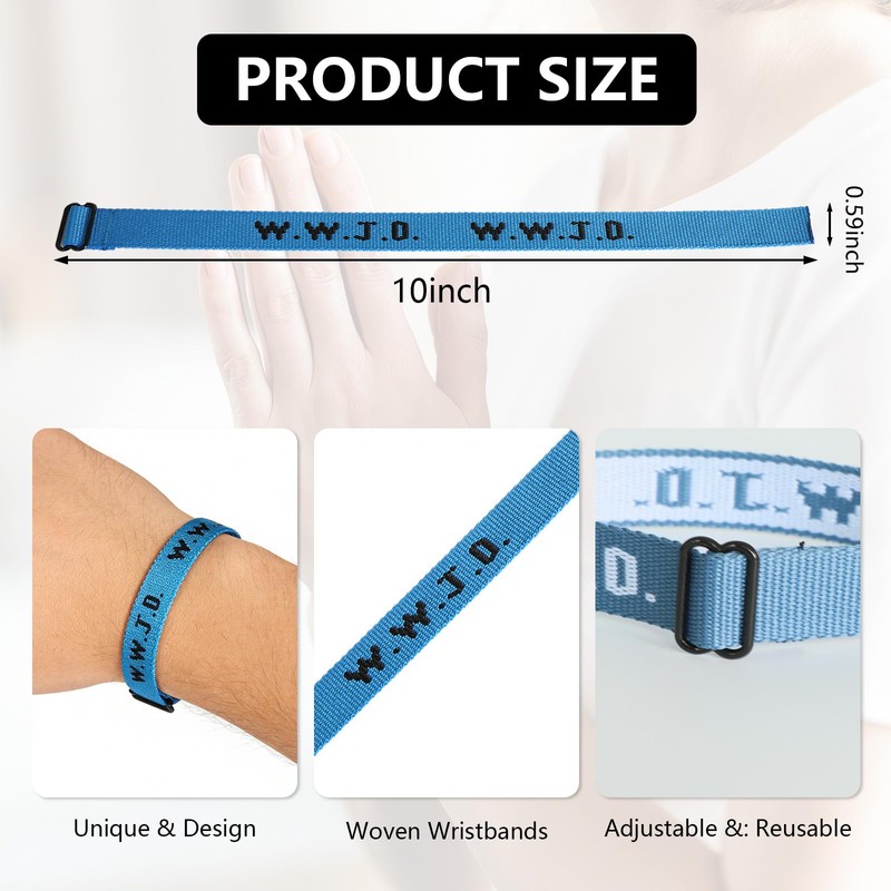 28P WWJD Bracelets Adjustable Sewn Church Faith Wristbands Colorful