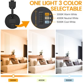 VANoopee 3-Color 20W J Type Track Lighting Heads Dimmable Bright LED Track Lighting Fixtures for Accent Task Ceiling Track Light Pack of 3-3000K 4000K 5000K Flicker Free CRI90+ 36° 2000lm Black