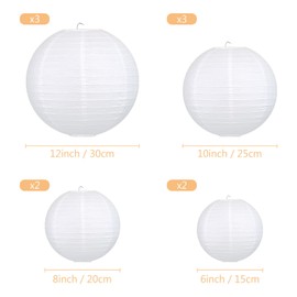 Encham 10PCS White Paper Lanterns, Chinese Lanterns for Wedding Birthday Valentine’s Day Party Decorations (Size of 6” 8” 10” 12”)