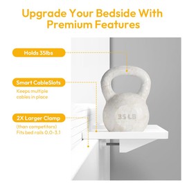 Bedside Shelf, Bed Shelf, Clip-On Bedside Table, Clip-on Bedside Table, Hanging Bedside Table, Shelf for Bunk Bed, Side Table with Cable Management, 32 cm x 23.3 cm x 5.3 cm, Space Saving