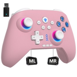 2.4G Wireless PC Controller with RGB Lighting/Programming Keys/Hall Joysticks/Hall Triggers/Vibrations,Three-Mode Switch Controller,Plug and Play Work for Windows PC, Android, Switch, Steam,TV (PINK)