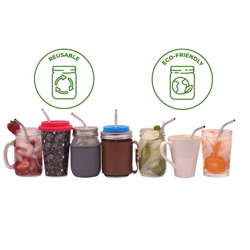 Medium Thin Bent Stainless Steel Straws for Pint Mason Jars