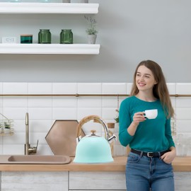 Tea Kettle Stovetop,3.5L Stainless-Steel Whistling Tea Kettle With Lid, Works For All Stovetops,Perfect Tea Pots for Stove Top for Preparing Hot Water for Coffee or Tea (Blue)