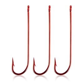 Dr.Fish 100 Pack Aberdeen Hooks Red Fishing Hooks Offset Extra Long Shank Hooks Light Wire Freshwater Live Bait Hooks Trout Bass Pike Salmon Walleye #1