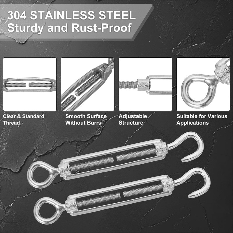 sourcing map M5 Hook and Eye Turnbuckles for Cable Wire