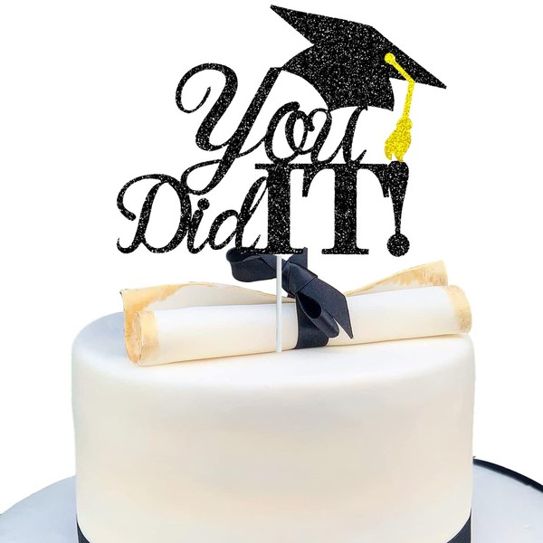 Decoración para tartas con purpurina negra y dorada, 2024 Felicidades Grad I am Done con tapa, decoración de pasteles para fiestas de graduación