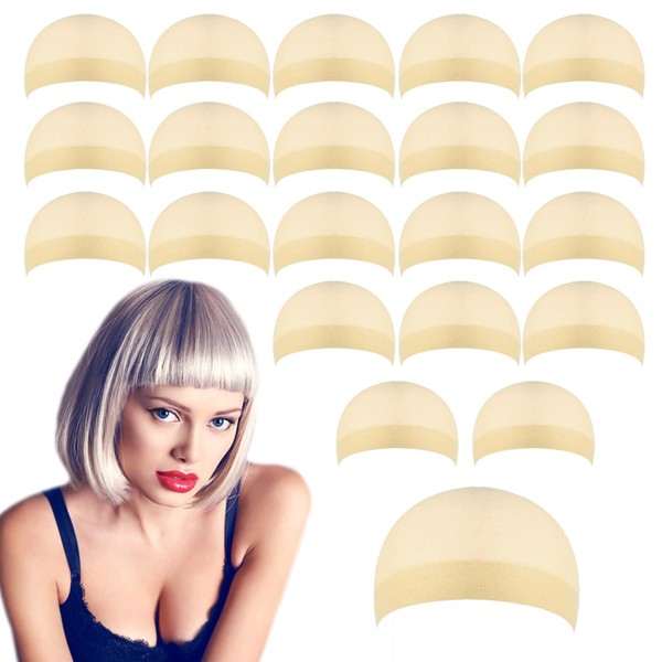 FEJANPON 20 Pcs Beige Bald Wig Dome Stocking Caps Nylon
