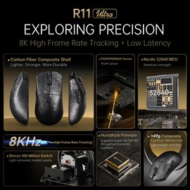 ATTACK SHARK R11 Ultra 8K Carbon Fiber Wireless Gaming Mouse, Ink