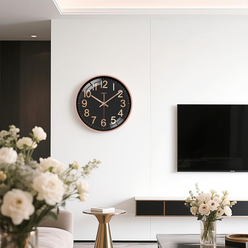 VIKMARI 10 Inch Wall Clock, Silent Black & Gold Easy