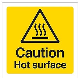 V Safety 62018AF-R Caution, Hot Surface Sign - Square - 100mm x 100mm - 1mm Rigid Plastic, Black/Yellow