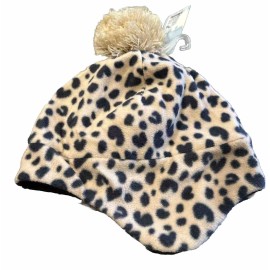 HaT Cat & Jack Kid Girl Cozy Soft Fleece Leopard Print Pom Beanie Hat Brown One Size