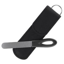 Beavorty Stainless Steel Nail File with PU Leather Case Double Sided Fingernail File Reusable Sapphire Buffer Manicure Tool for Home Travel