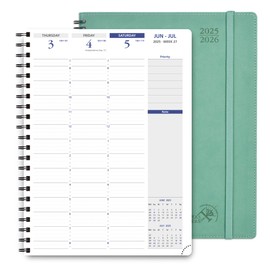 POPRUN 2025-2026 Academic Planner Spiral Bound, 8.5'' x 11.25'' Appointment Book (July 2025-June 2026) Quarter-Hourly Weekly Schedule, Leather Cover, Monthly Tabs, 2 Inner Pockets - Midnight Green