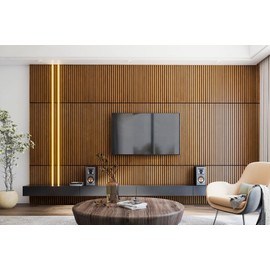 Woody Walls Acoustic Wood Wall Panels for Interior Wall Decor | Set of 2 Seamless Joint Wood Panels for Walls | DIY Wood Slat Wall | 3D Wall Panel Effect for Any Interior Design (Montevideo)