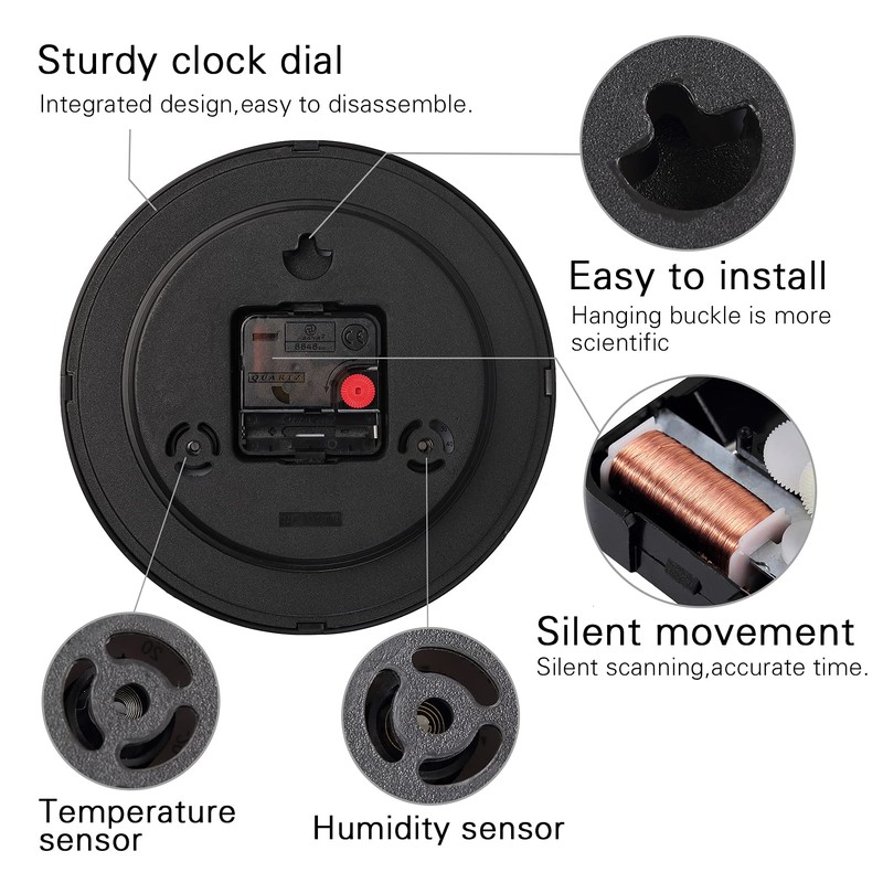 Vigorwise Wall Clock, Sweep Silent Movement Accurate Clocks with Temperature