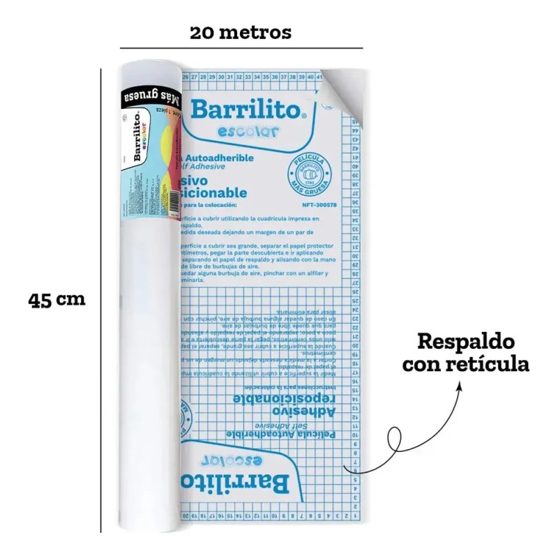 Rollo Contac Transparente Auto Adherible Barrilito 45cmx20m Lisa