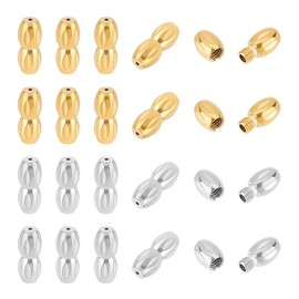 UNICRAFTALE 10 Sets 2 Colours 304 Stainless Steel Screw Caps Oval Necklaces Clasp Metal Barrel Cord End Caps DIY Jewellery Clasps for Bracelets Necklaces Jewellery Making 12mm Long