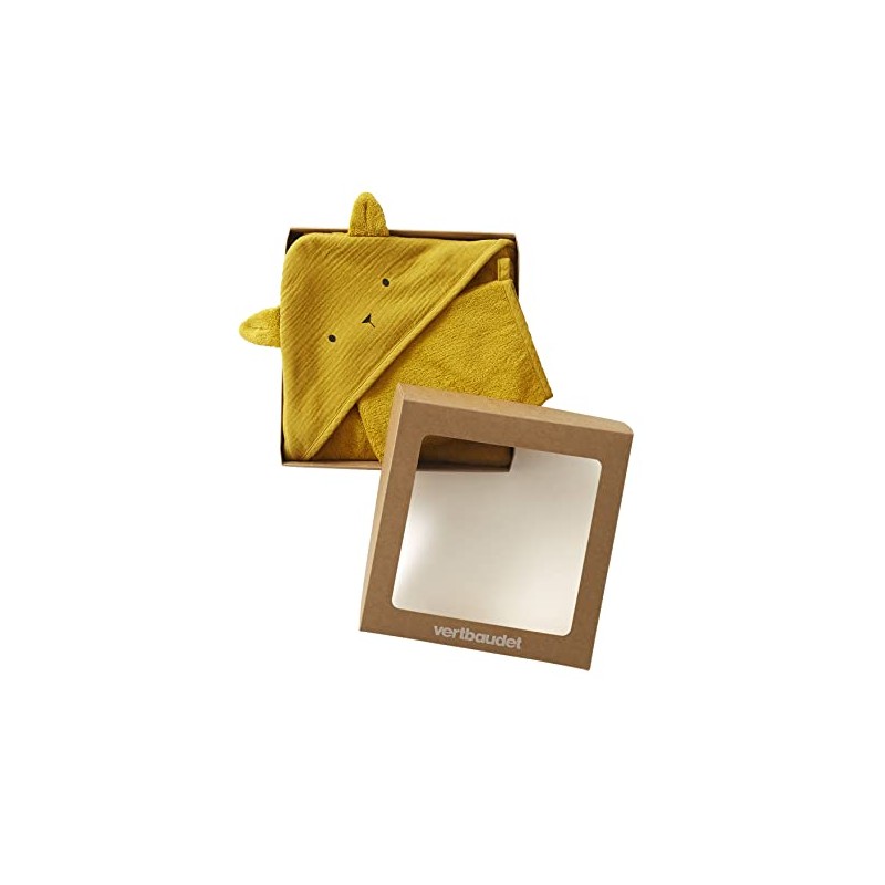 VERTBAUDET Organic Collection: Hooded Bath Towel & Wash Mitt, mustard