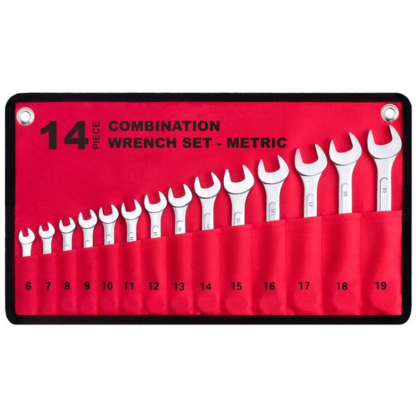14-Piece Essential Metric Combination Wrench Set in Roll-up Pouch, No Skipped Metric Sizes 6mm - 19mm | Best Value Wrench Set, Ideal for General Household, Garage, Workshop, Auto Repairs, Emergency