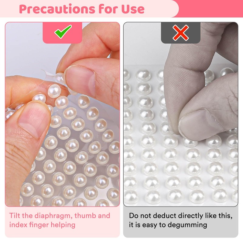 7 Sizes Self Adhesive White AB Hair Pearl Stickers, Caffox