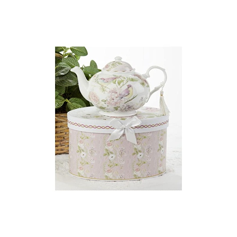 Delton Porcelain Tea Pot, Rose Bird, 9.50-inch Length