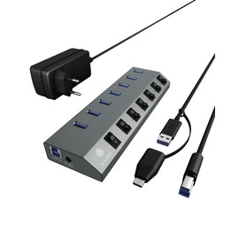 ICY BOX 7 Port USB 3.0 Type-A Hub Ladegerät Aluminium IB-HUB1701-C3