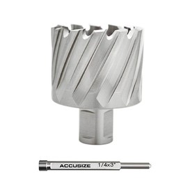 Accusize Industrial Tools H.S.S. Annular Cutter 1-3/4 Inch x 1 Inch Cutting Depth in Strong Box with 1 Pc Pilot Pin 1/4 Inch x 3 Inch, 2080-2033Pin